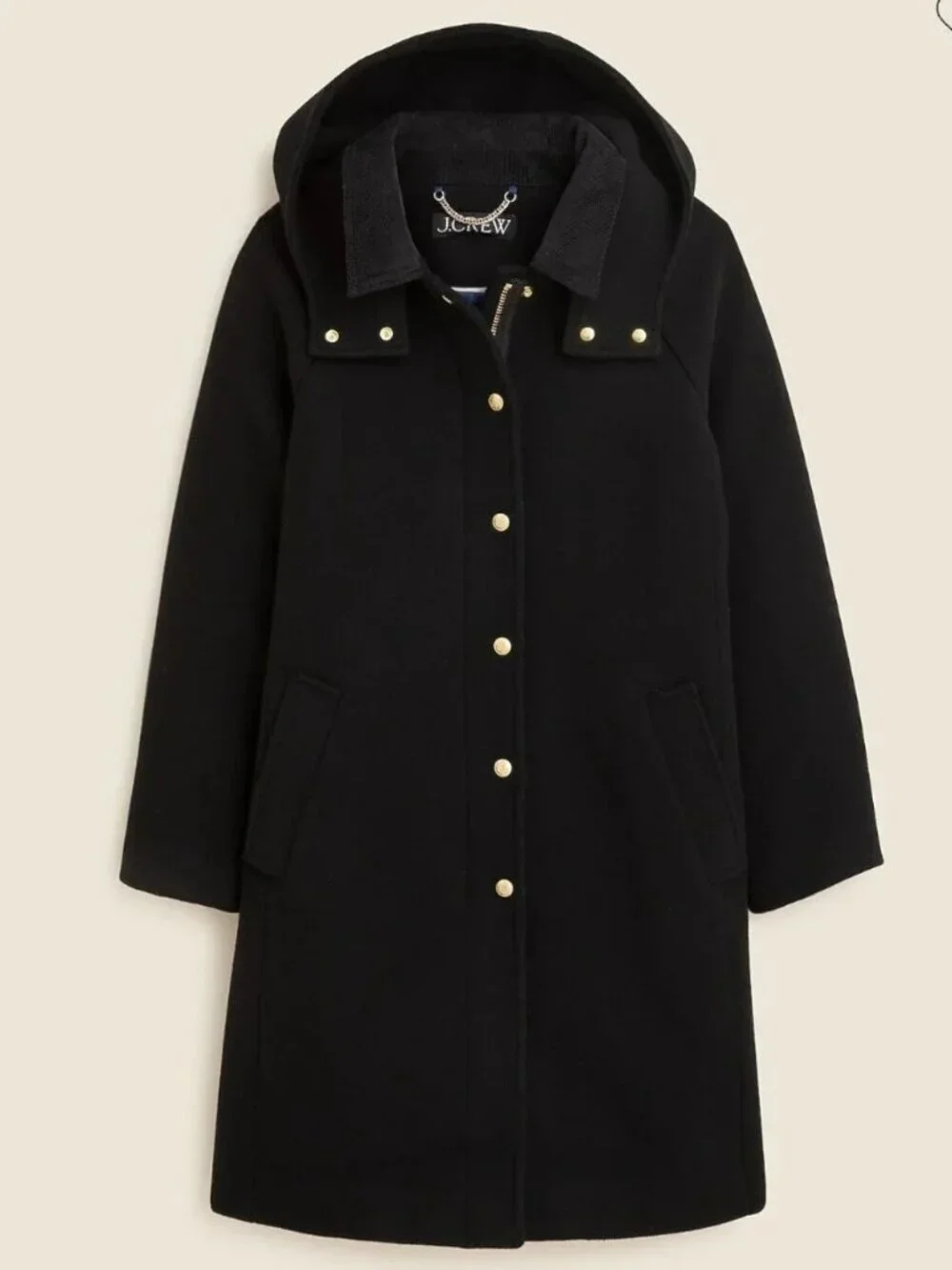 J. Crew Stowe Parka in Italian-Stadium Cloth in Black size 0 NWT